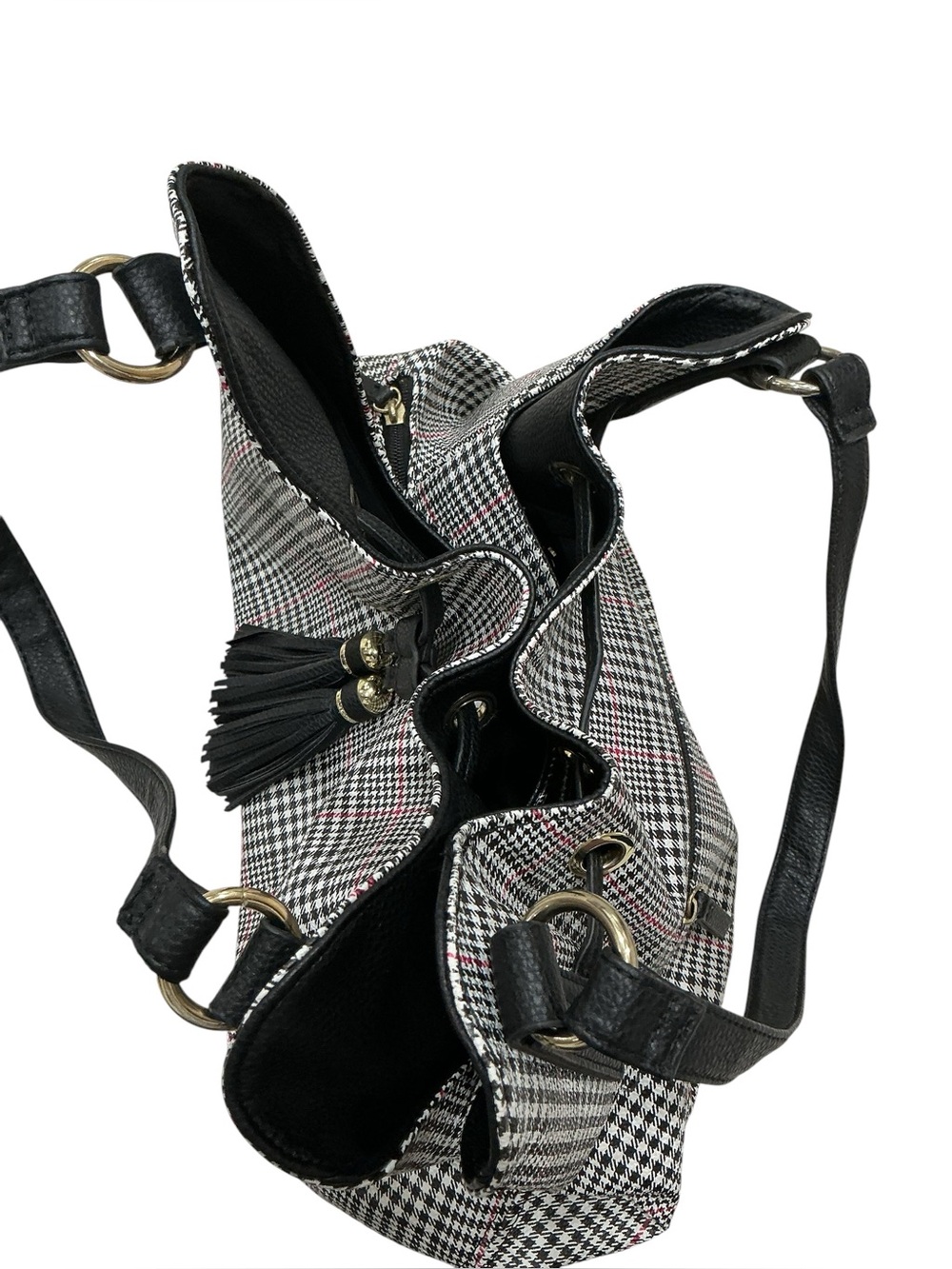 Liz Claiborne Houndstooth Shoulder Bag Tassel 3 Compartment Preppy Heritage Chic - Picture 10 of 16